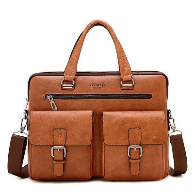 Jeep Buluo 14-Inch Leather Laptop Briefcase