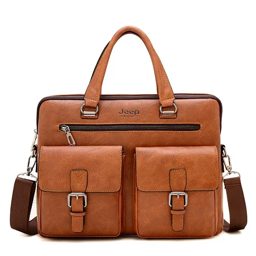 Jeep Buluo 14-Inch Leather Laptop Briefcase