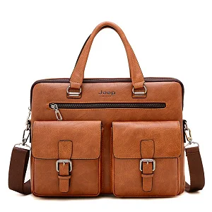Jeep Buluo 14-Inch Waterproof Laptop Bag – Brown Leather Computer & Office Briefcase