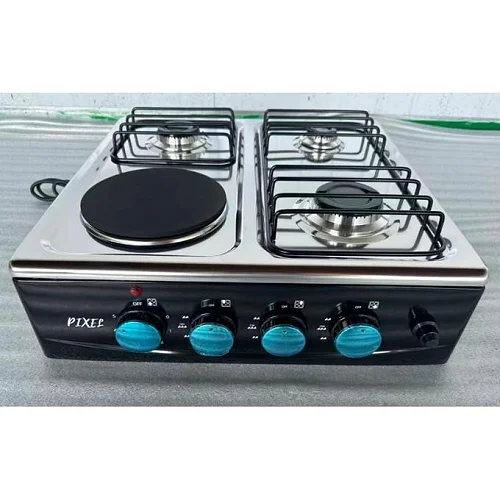 Pixel 4-Burner Gas &amp; Electric Cooker – 3 Gas + 1 Electric with Auto-Ignition