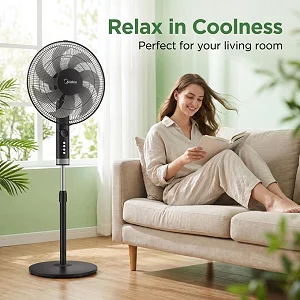 Midea 16-Inch Standing Fan – Copper Motor, 3 Speeds & Oscillation