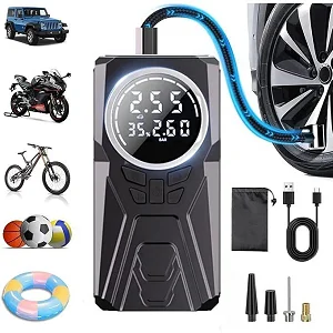Tyre Inflator Air Compressor – Cordless Car Air Pump with Digital Pressure Gauge, LED Light & Auto Shut-Off