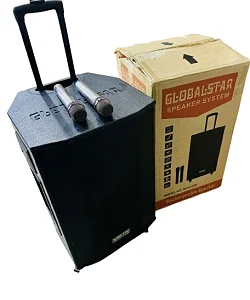 Globalstar Rechargeable Bluetooth Trolley Speaker with Wireless Microphones for Karaoke & Events