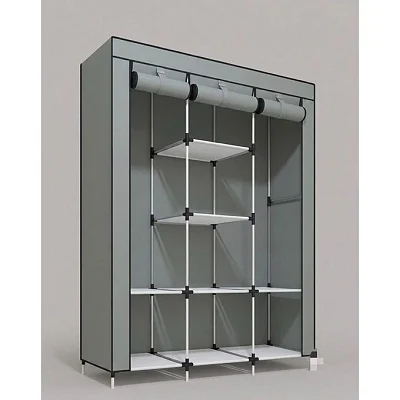 3 Column Portable Fabric Foldable Clothes Closet Wardrobe - Grey