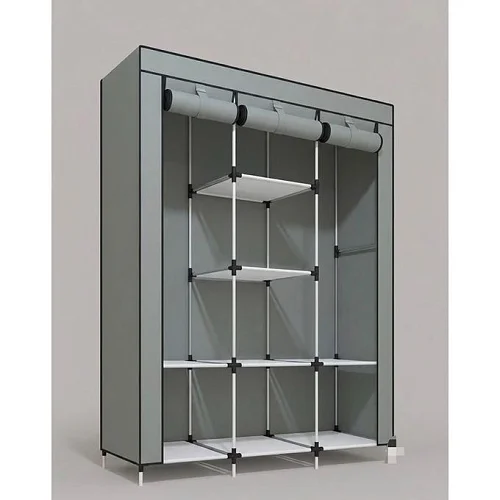 3 Column Portable Fabric Foldable Clothes Closet Wardrobe - Grey