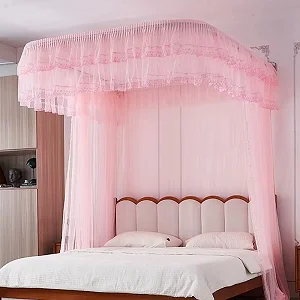 6x6 Luxury Wall-Mounted Canopy Mosquito Net – Pink