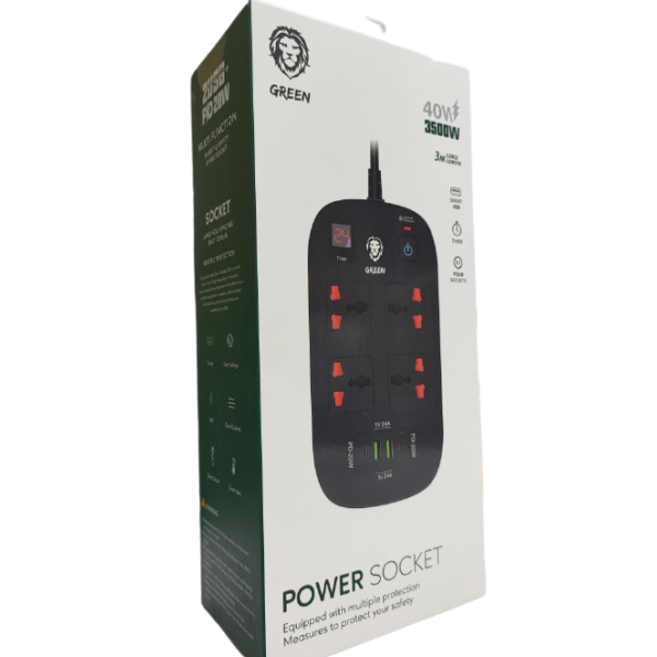 3M Green Lion 4 AC 2 USB & 2 USB-C PD 40W Multiport Smart Power Socket 3500W