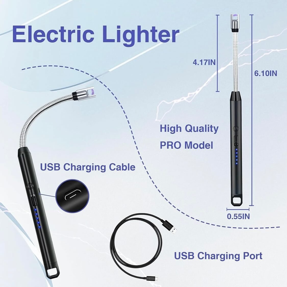 Rechargeable Electric Gas Lighter – USB-C - silver