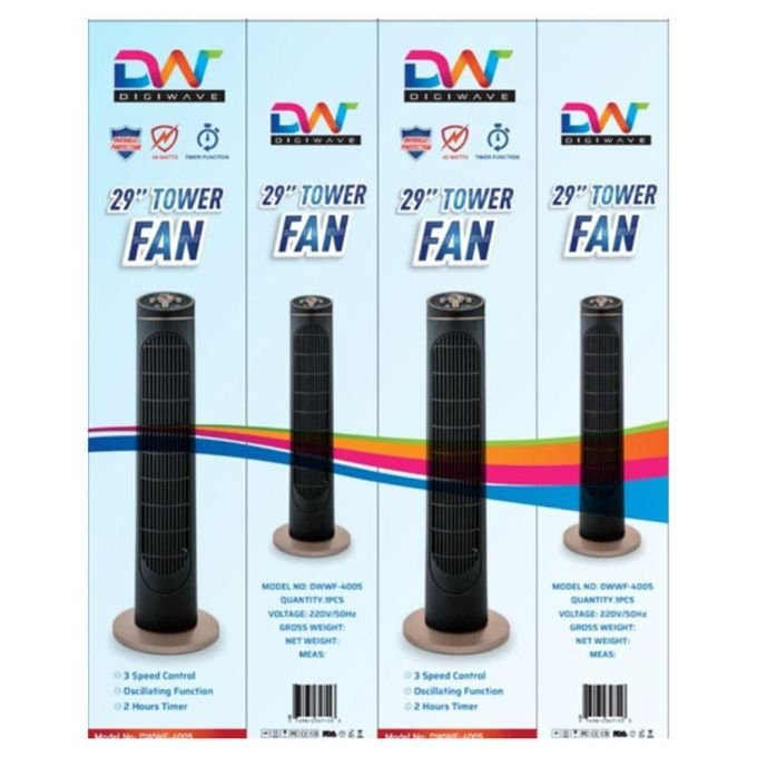 Digiwave 29" Oscillating Tower Fan With Timer For Keeping Cool -Multicolor