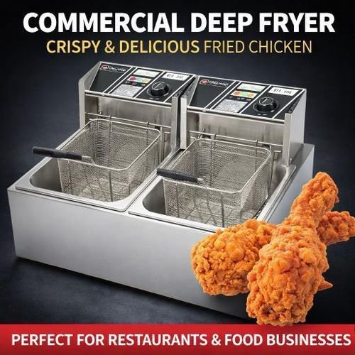 Nima 12L Stainless Steel Double Deep Fryer - Silver