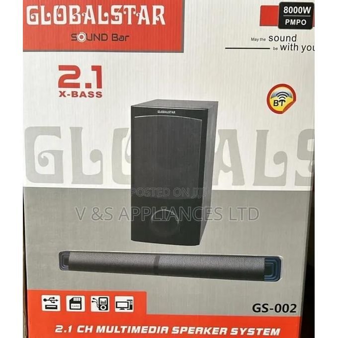 Global Star GS-002 Multimedia Soundbar & Subwoofer – 2.1CH Bluetooth USB SD FM System