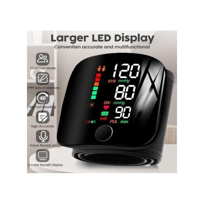 Digital Wrist Blood Pressure and Heart Rate Monitor – USB Rechargeable