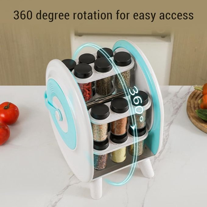 Rotating Spice Rack Organizer with 18 Jars – 360° Spinning Seasoning, Salt & Herb Holder – Multicolor