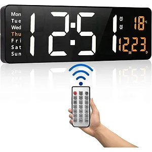 Digital LED Wall Clock - Time, Date, Temperature & Day Display with USB Power,