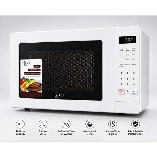 Roch 20L Digital Microwave Oven with Mirror Door – White