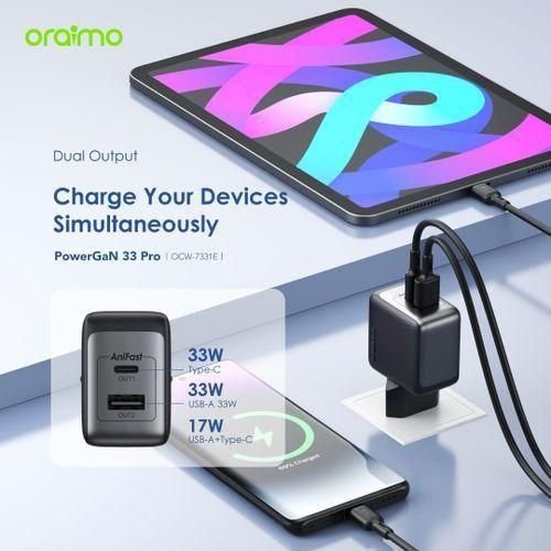 Oraimo 33W fast charger With 60W Fast Type-C to Type-C Charging Cable