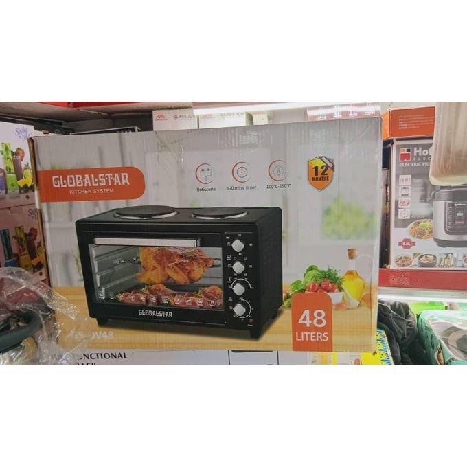 48L Global Star Electric oven with rotisserie with double hot pates - Black