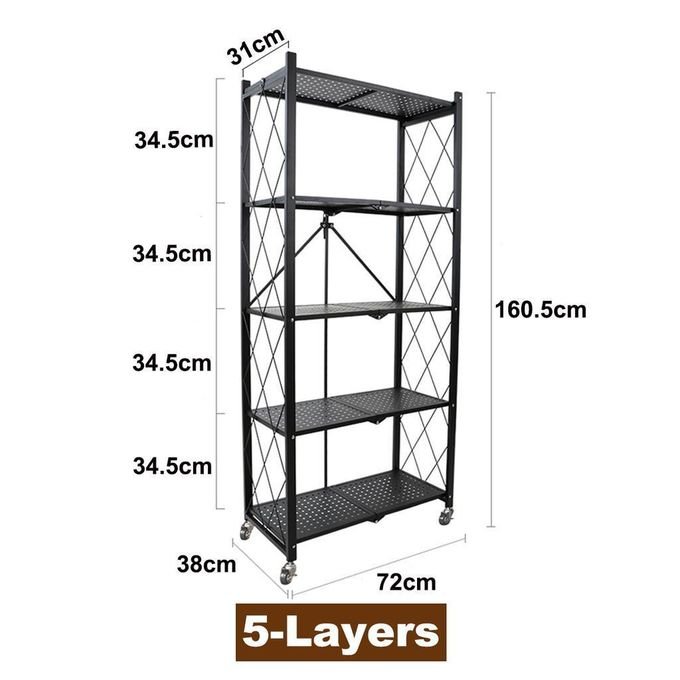 Foldable Kitchen rack 5 Layers, Display Rack Stainless Steel Metal - Black