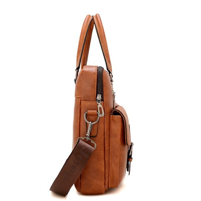 Jeep Buluo Brown 14-Inch Waterproof Leather Laptop Bag – Brown