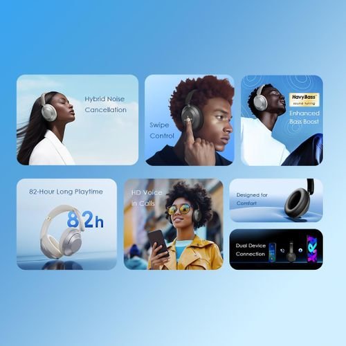 Oraimo BoomPop Pro Wireless Headphones Over-Ear Hybrid Noise Cancellation - Grey