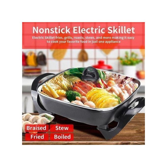 Nonstick Electric Skillet Electric Frying & Baking Pan With Steam Vent -Black& Heat-Resistant Handle