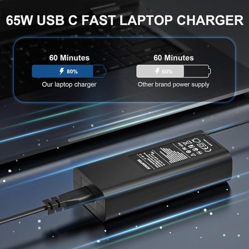 DELL 65W Type C Laptop Charger Compatible with HP Lenovo ThinkPad IdeaPad ASUS ROG Acer Samsung MSI Huawei and More Universal USB C Fast Power Adapter