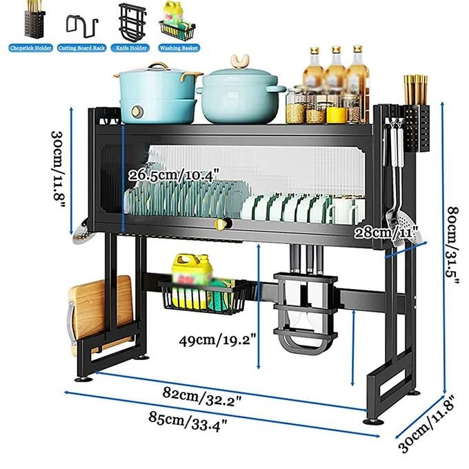 Over The Sink Dish Drying Rack Dish Drainer for Kitchen Storage & Organization – Black