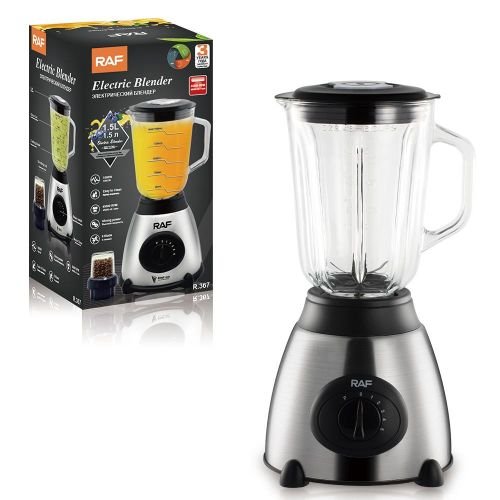 RAF 1.5L Glass Jar 1000W Electric Blender Powerful Ice Crushing Blender R.367 - Silver