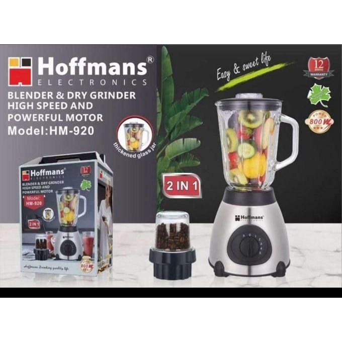 Hoffmans 2 In 1 Ice Crushing Powerful Glass Jar Blender 1.5 Litre - Silver