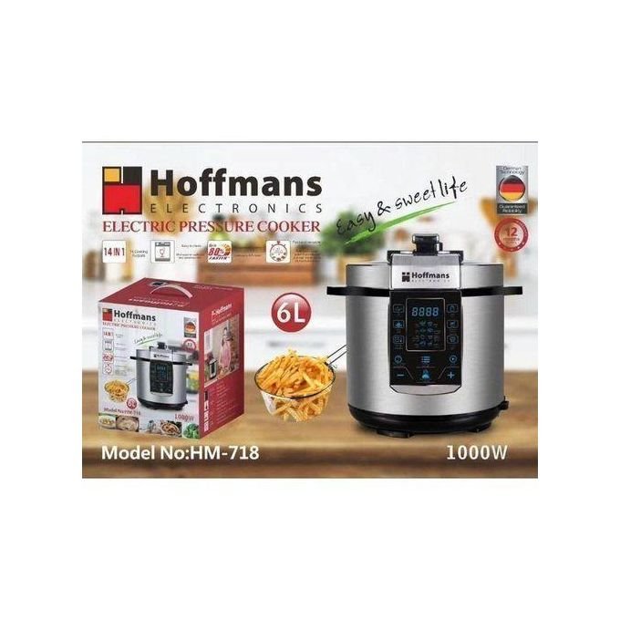 6L Hoffmans 14-in-1 Digital Electric Pressure Cooker With Steamer and Deep Fryer Basket HM-718 - Silver