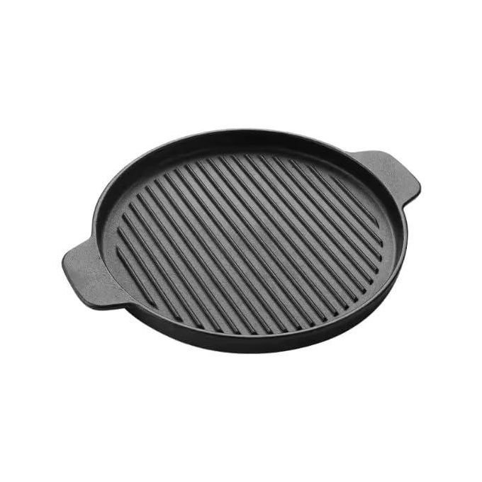Cookware Frying Pan Grill Backing Pot Skillet Plate with Wood Serving Board (26 cm) Cast Iron Steak Sizzler Grill Pan with Non-Stick Coating Backing Pot Skillet Grill Wood Serving Board Platter