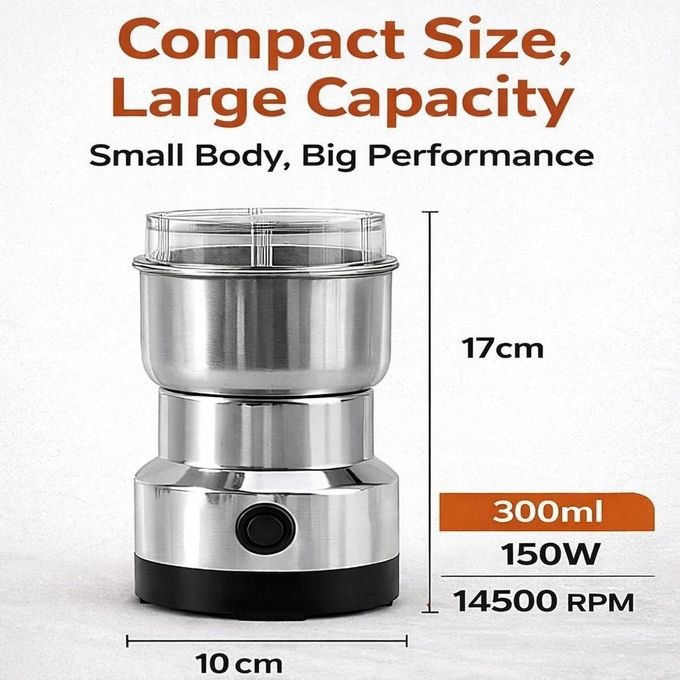 300ml Electric Food Grinder – Stainless Steel Coffee, Spice, Nut & Grain Grinder – Silver