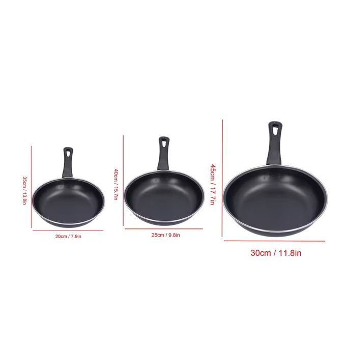 3-Piece Non-Stick Frying Pan Set 20/22/24cm – Black