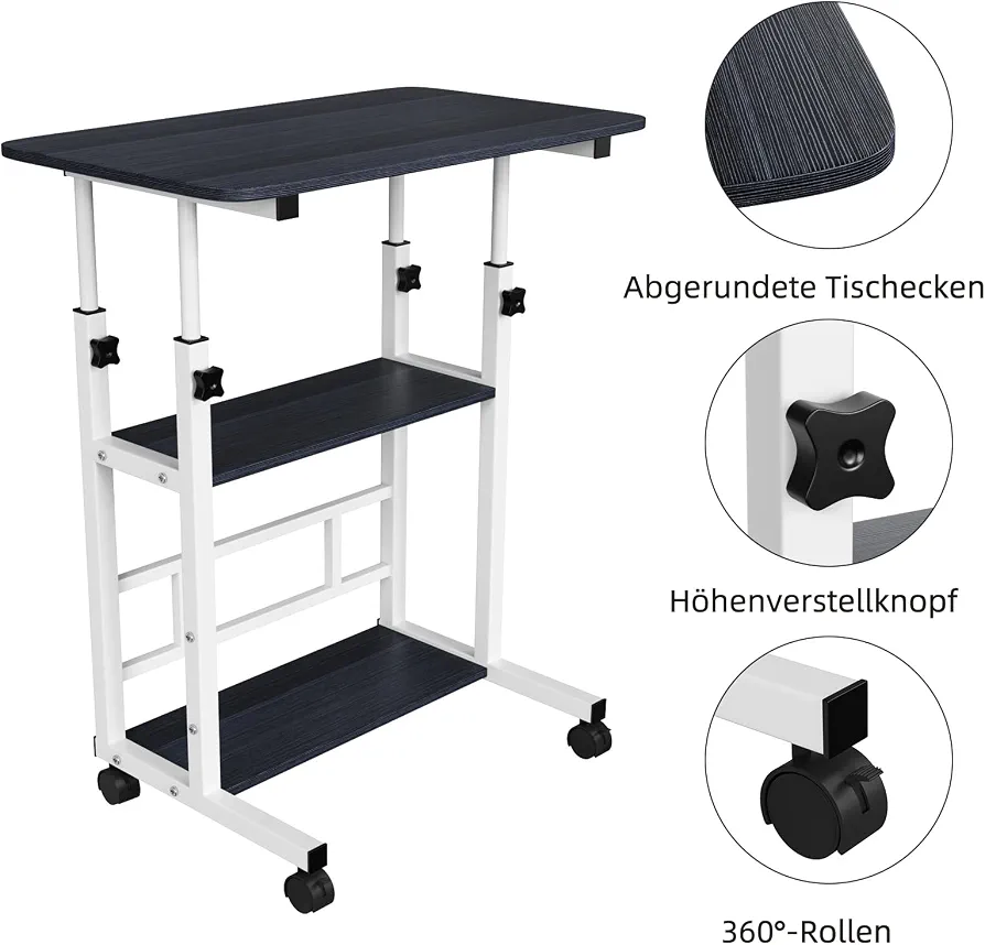 Adjustable Height Computer Desk – Sturdy & Spacious Home Office Desk (60 x 40 x 90 cm) – Black & White