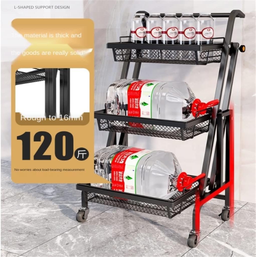 3 Tier Trolley Portable Kitchen Storage Rack Metal Stand - Black