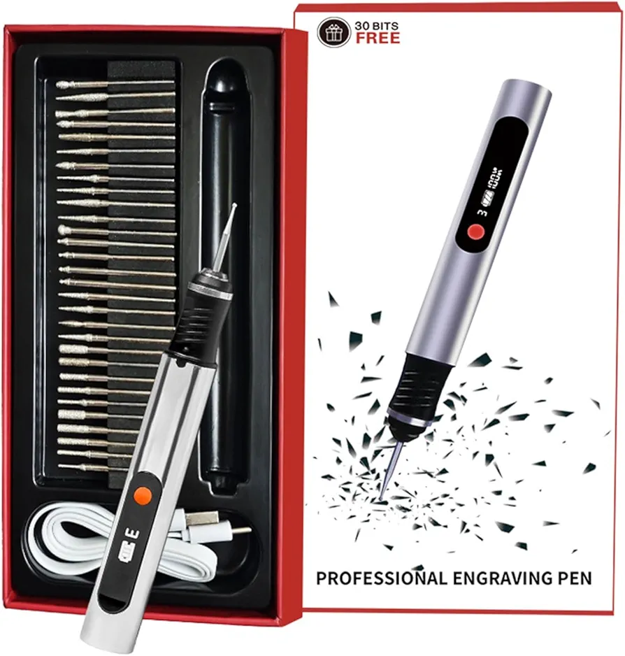 30-in-1 Portable Rechargeable Engraving Pen With 30 Bits