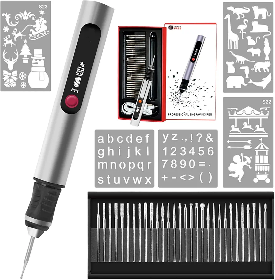 30-in-1 Digital Rechargeable Electric Engraving Pen Kit – Cordless Multi-Functional Engraver