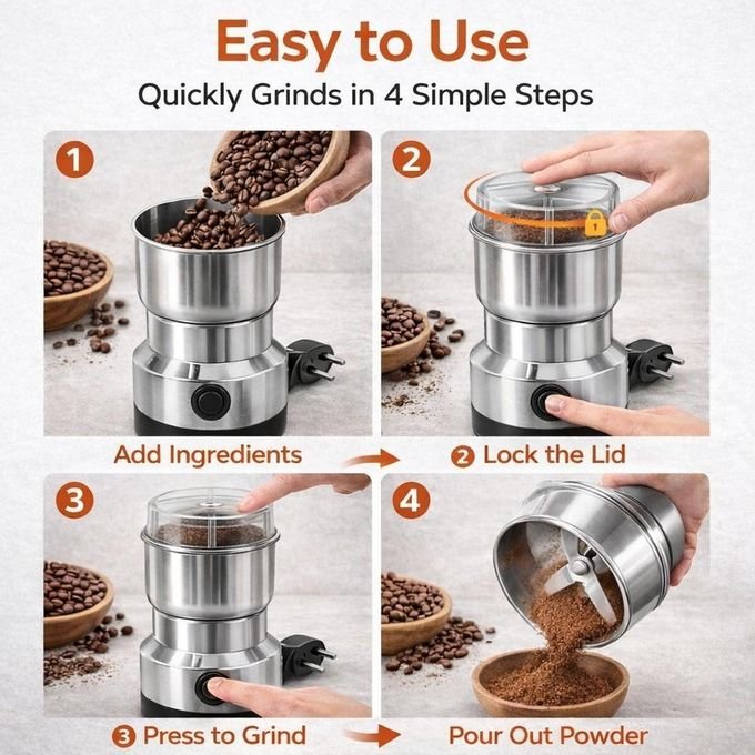 300ml Electric Coffee Grinder – Stainless Steel – Silver