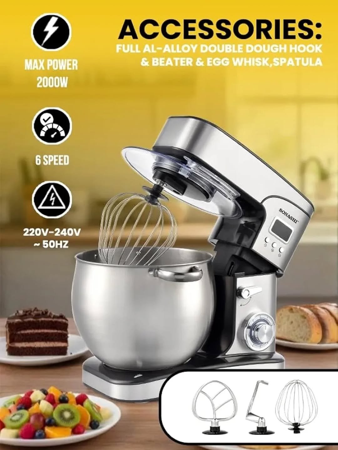 Sonashi 12L Electric Stand Mixer  Stainless- silver