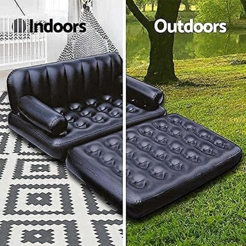 Folding Portable Inflatable Sofa Twin Bed, Lazy Flocking Queen Size Air Bed Mattress