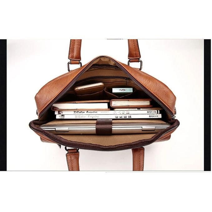 Jeep Buluo Brown 14-Inch Waterproof Leather Laptop Bag – Brown
