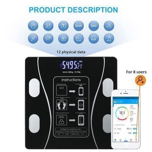 Intelligent Smart Weighing Scales BMI Body Fat Scale-Black