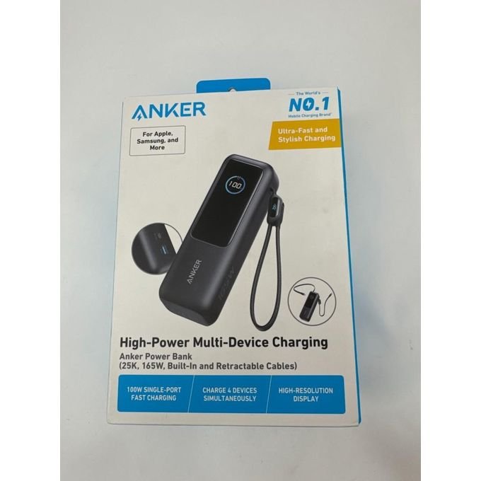 Anker Laptop Power Bank 25,000mAh 165W with Built-in & Retractable Cables – Black