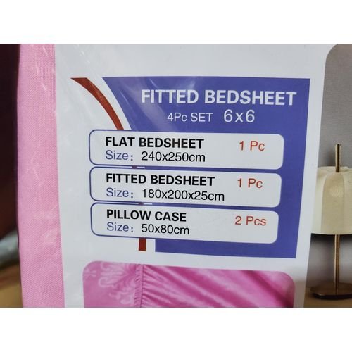 6x6 4Pcs Fitted Cotton BedsSheets (1 Fitted, 1 Flat bedsheet,  2 Pillowcases)-  Grey