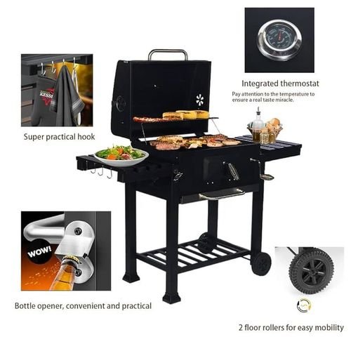 Versatile Charcoal BBQ Grill with Collapsible Side Table - Black