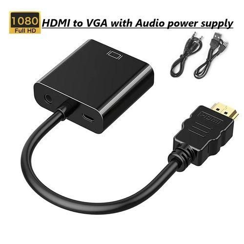 HDMI To VGA Adapter (Analog Converter) Cable With Audio Power Converter - Black