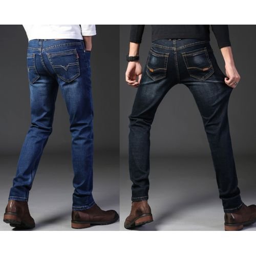 2Pcs Men's Casual Designer Jeans Fit Stretcher -Black/Blue (30 - 36) sizes