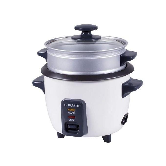 Sonashi 1.8Liters Multifunction 3 In 1 Rice cooker, Removable Cooking Pot with Metal Housing, Tempered Glass lid SRC-328- White