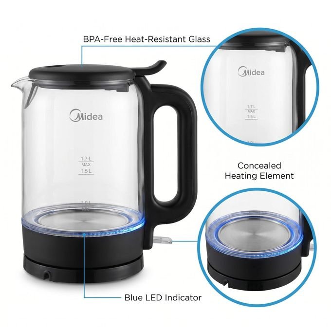Midea 1.7L Glass Electric Kettle -MK-17G06A2M - Glass