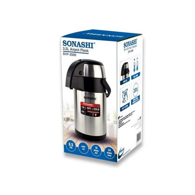 Sonashi 3.5L Hot & Cold Airpot Flasks with Stainless Steel Insulation - Silver